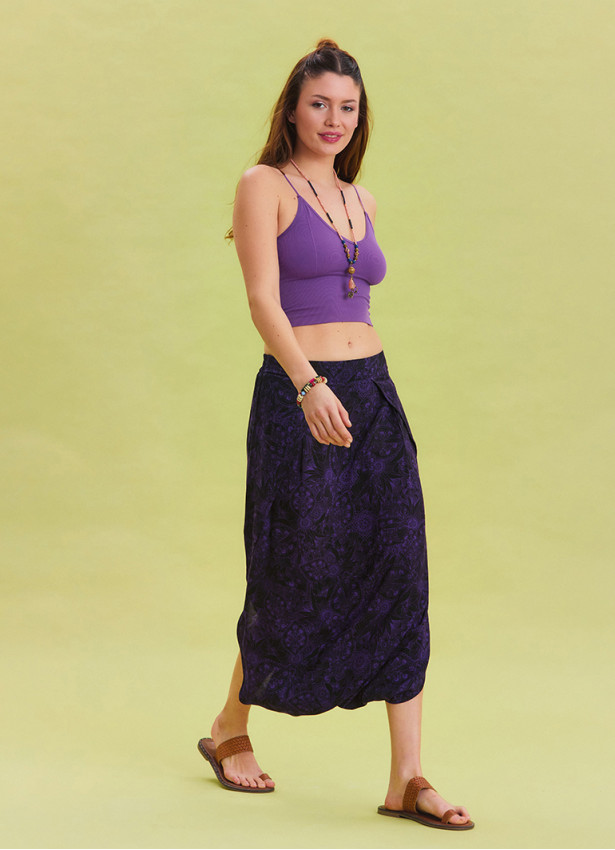 Purple Bohemian Shalwar with Elastic Waist and Low Crotch 4543